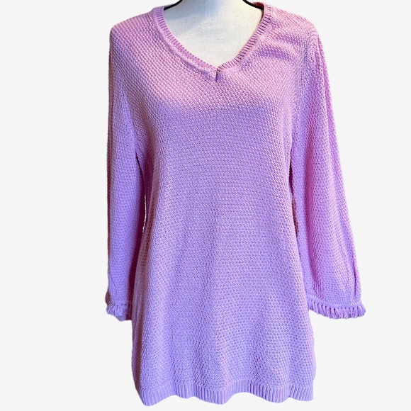 Talbots V Neck 3/4 Sleeve with Fringe Pink‎ Sweater Sz XL - Picture 2 of 8